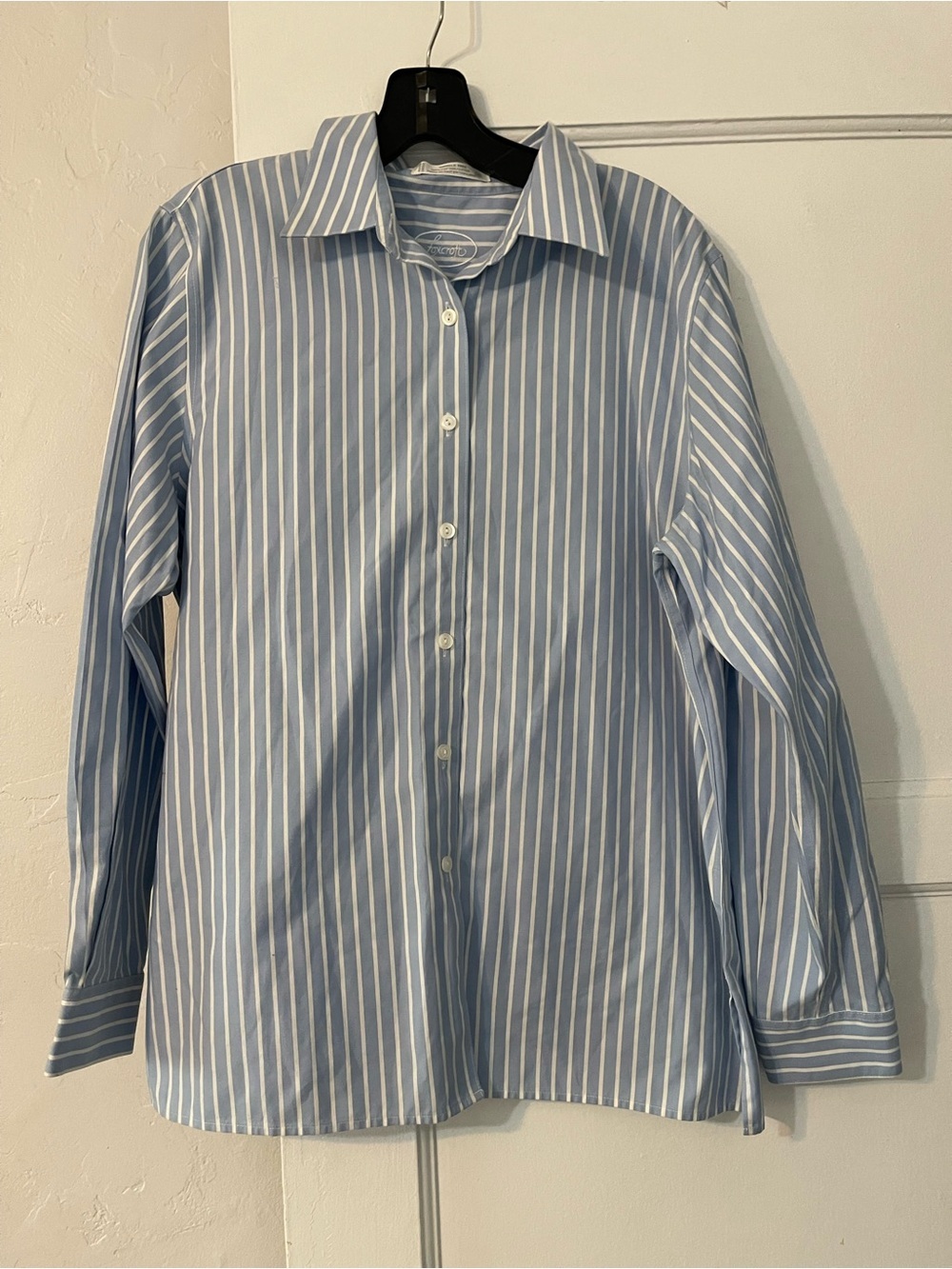 Foxcroft Jodie no iron pinpoint Blue and White Striped Button-Down Shirt - Picture 2 of 7